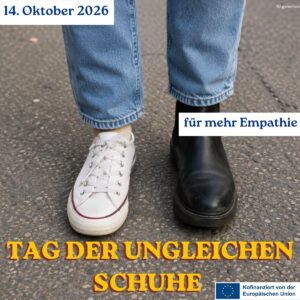 Füße mit zwei verschiedenen Schuhen